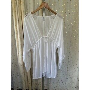 Raviva Women's Bohemian Macrame Crochet Detail Swim Cover Up Tunic Dress M